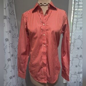 RALPH LAUREN.  WOMENS CLASSIC SHIRT Orange White Small
